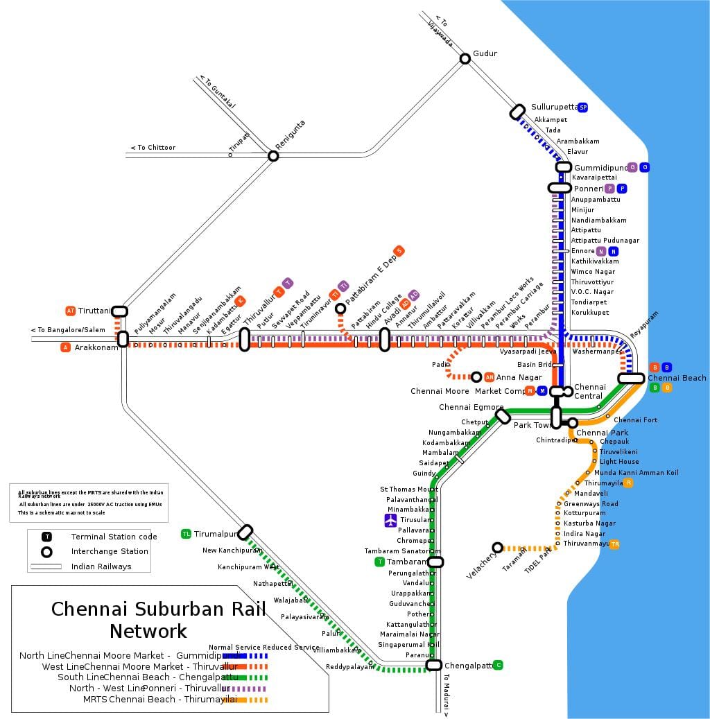 Chennai jernbanelinjer kort