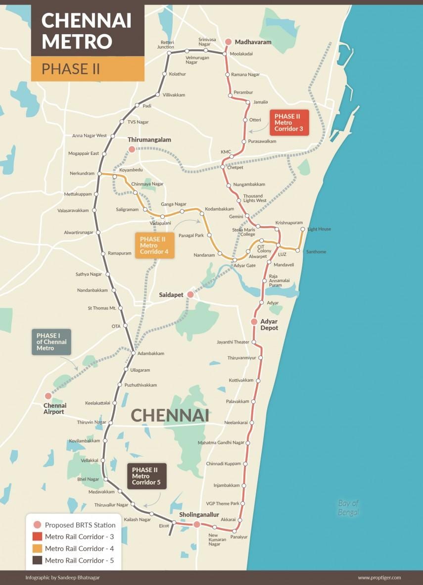 metro rail Chennai rute kort fase 2