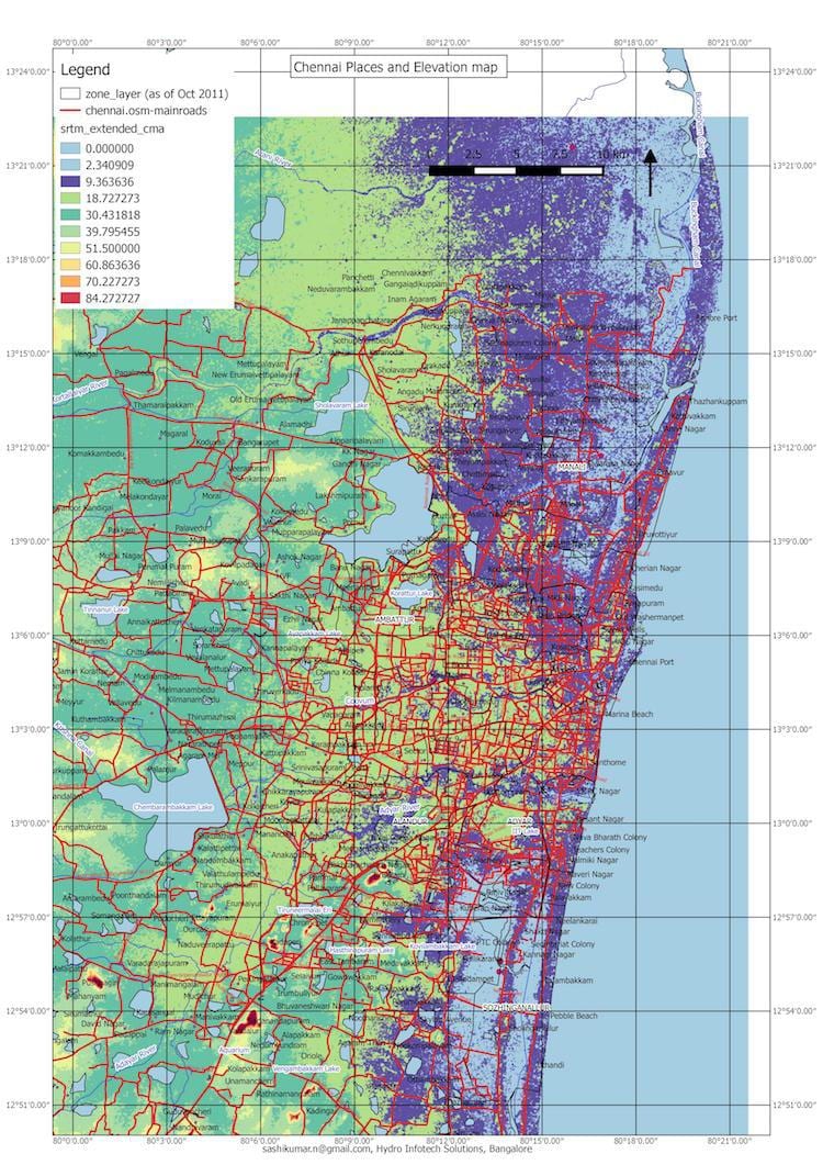 oversvømmelse kort Chennai