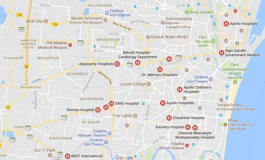 kort Chennai Hospitaler 